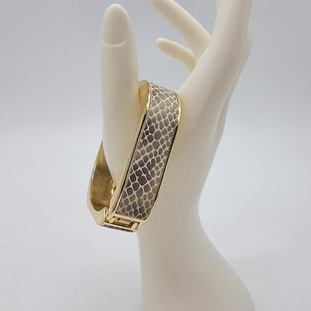 Snakeskin Print Bracelet Square Hinged Bracelet Clamper Bangle - Picture 1 of 6